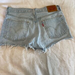 Levi's Light Blue Frayed Hem Jean Shorts